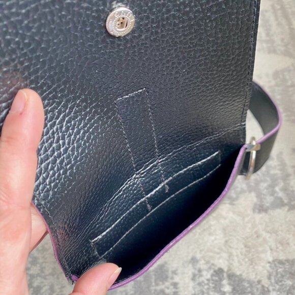 Bijoux Terner Black w Purple Trim Vegan Leather Mini Crossbody Belt Bag - Picture 7 of 11